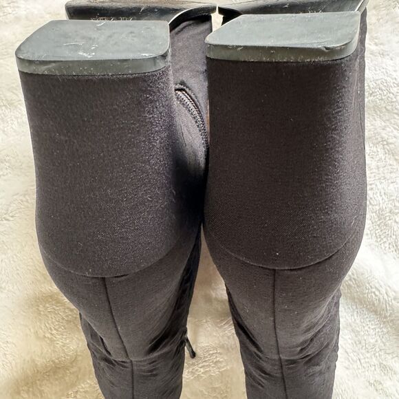 Prada Womens Boots Black Nylon Leather Ankle Block Heel Booties Covered Heel 38 - Picture 10 of 11